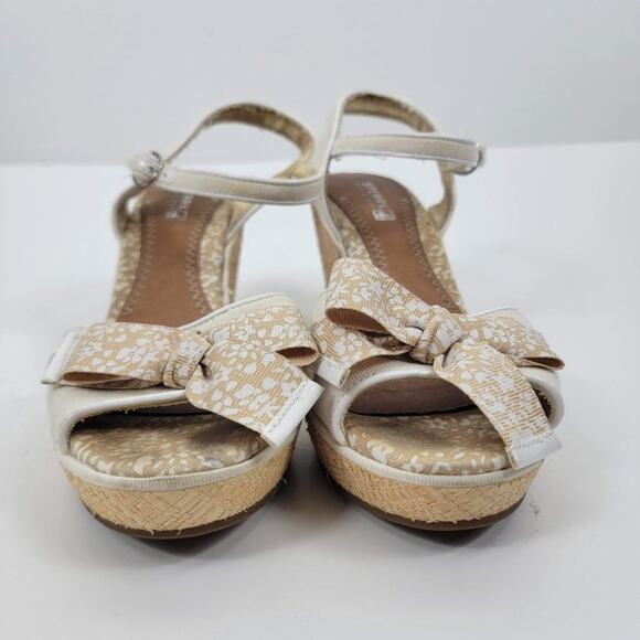 Sperry Floral Bow Tie Adjustable Strappy Wedges White Leather Size 7.5M - Picture 3 of 7